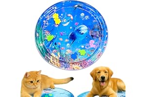 Qosigote Hunde Katzen Spiel & Kühl Wassermatte (65cm), Wassermatte Katzen Kratzfest, Sommer Aufblasbare Sensorische Wasserspielmatte, Interaktives Spielzeug für Katzen und Hunde (A)
