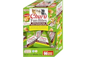 INABA Churu Fun Bites przekąski dla kotów z Japonii, wysokiej jakości białka z kurczakiem i dynią, smakołyki dla kotów 96 g (1 opakowanie)