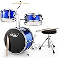 Kids Drum Kit Eastar 14 '' for Kids Beginners, Drum Set 3-Piece with Adjustable Throne, Cymbal, Pedal & 2 Pairs of Drumsticks, Junior Drum Set with Bass Tom Snare Drum, Mirror Blue