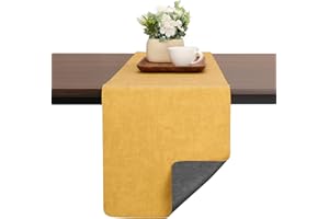 Chitomars Runner Tavola Moderno in Ecopelle, Bifacciale Non-Scivolose Lavabile Riutilizzato Resistente al Calore Runner da Tavolo (Grigio Giallo, 30 x 183 cm)