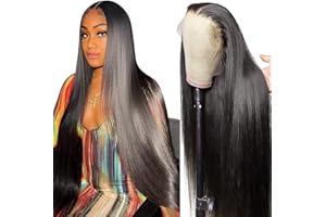 TUNFINE 13x4 HD Lace Front Wig Human Hair,Straight Human Hair Wig for Black Women,180 Density Glueless Lace Wig Human Hair Pre Plucked with Baby Hair,Brazilian Virgin Hair Natural Color Lace Frontal Wigs 18"