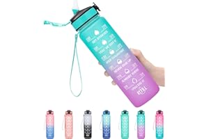 MEITAGIE 1 litre Motivational Fitness Sport Water Bottle with Straw & Time Maker, Leak-proof, BPA-free Plastic Drink Bottle Design for Girls, Boy