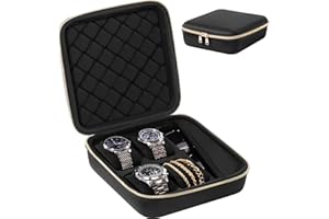 ProCase Etui na zegarki z 4 przegródkami, przenośne pudełko do przechowywania zegarków, organizer podróżny dla kobiet i mężczyzn, kolor czarny