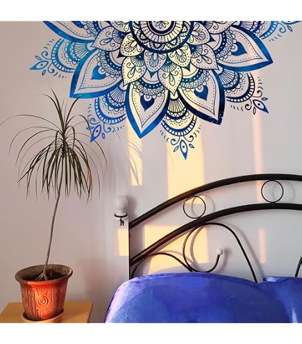 Mandala En Demi Vinyle Sticker Mandala Art Décalque Amovible Yoga Décor Master Chambre Stickers Boho Bohème Décoration (noir, 57x114cm