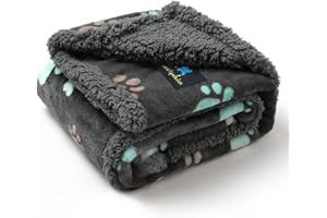 luciphia Couverture Imperméable pour Chat Chien Couche Double Anti-Pipi Anti-Liquide Couvertures de Animaux Impression de Patte Gris Foncé S (71 * 100cm)