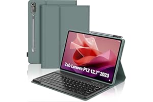 SENGBIRCH Funda con Teclado para Lenovo Tab P12 12.7", Lenovo Tab P12 Funda Teclado, Español Ñ Bluetooth Inalámbrico Desmontable para Lenovo P12 Tablet 2023 12.7 TB370FU, Verde Oscuro