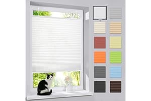 bobodeco Pleated Blind No Drilling Klemmfix Folding Blind White 120 x 120 cm (W x H), Pleated Blind Privacy Screen and Sun Protection Opaque Easyfix Translucent Roller Blind for Doors and Windows