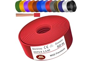 MAS Premium Von 5 bis 100m Aderleitung H07 V-K 1x1,5 mm² SW HBL GNGE GN RT DBL BR OR GR WS VIO U-MAR.BL RS RTWS DBLWS oder GE Einzelader flexibel (Rot, 50m)
