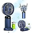 MQ Handheld Portable Fan, Quiet Small Window Fan, 5000mAh USB Rechargeable Personal Fan, Battery Operated Small Fan with 5 Speeds for Home Travel Commute Makeup Office (Blue)