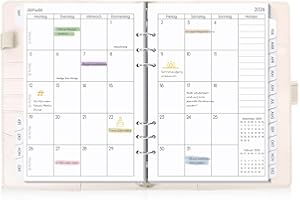‎SKYDUE SKYDUE Calendar Ring Binder A5 Refillable, Ring Binder A5 Refillable from September 2025 to December 2026, Diary 2026, Perfect for Students and Professionals (Beige)