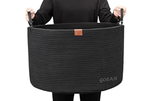 GOCAN XXXL Extra Large Cover Kosz Bawełniany Lina Kosz D55 X H35 cm Tkane kosze na bieliznę na koce, Kosz do przechowywania z uchwytami na zabawki, poduszki do salonu