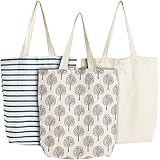 Lot de 3 de Sacs de Courses Réutilisables - Cabas en Tissu à Poignées Solides pour les Courses - 38 x 42 x 9,4 cm