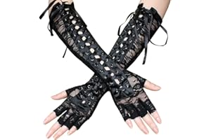 CAMELLIASS Lace Up Steampunk Gloves Fingerless Gloves Adjustable Evening Party Long Gloves Bridal Lace Gloves for Women