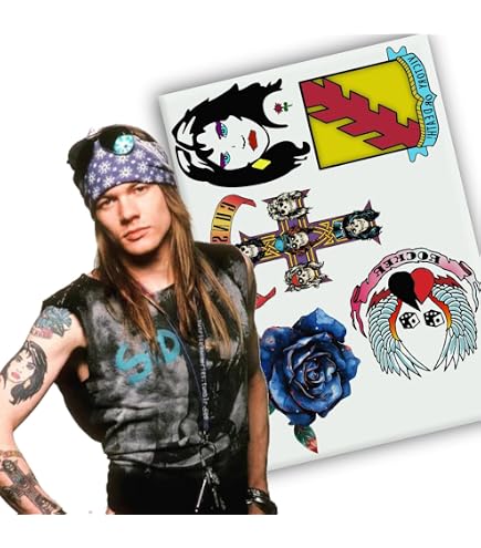 Set De Tatuajes Temporales De Slash – 1 Folio De 20x14 Cm Con Diseños Exclusivos – Duración 5-7 Días – Ideal Para Disfraces, Halloween Y Cosplay