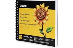 Ohuhu Skizzenbuch für Alkoholmarker - 200 g/m² Premium-Papier (kein Durchbluten), 120 Seiten (60 Blätter), 22,5 x 21 cm, säurefrei, mit Spiralbindung | Sketchbook für Aquarell, Marker & Illustration