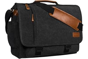 Estarer Laptop Messenger Shoulder Bag 17.3 Inch Mens Water Resistant Canvas Satchel Briefcase for Work Office(Dark Grey)