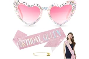 KUFAERBEAM Birthday Queen Glasses Kit, Birthday Queen Sash,21st 30th Birthday Gifts, Birthday Glitter Pink Sash Sparkling Birthday Supplies for Women Girls Birthday Party Suppliesa
