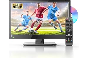 Desobry 16 inch Small tv 1080P LED TV with DVD player built in with Antenna HDMI USB, TV for bedroom/Home/Kitchen 12v tv for camping/caravan/motorhomes/campervan