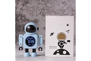 TROYSINC Réveil astronaute pour enfant, sans tic-tac, en métal, réveil LED avec snooze pour enfants, réveil créatif, cadeau pour garçons et filles (bleu)