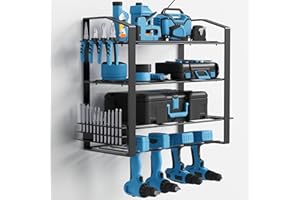 COWISH Power Tool Organizer, 4 Drill Holder Wall Mounted, Garage Rack for Tool Organizer and Storage Rack with Screwdriver Holder, 4 Layer Cordless Drill Rack