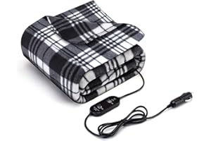 ‎WODHMIEY WODHMIEY Elektrische Auto-Heizdecke 12V/24V Reisedecke mit 3 Heizstufen und Timer, Waschbare Fleece-Heizdecke mit 2 m langem Kabel für Auto, LKW, Reisen, Pausen, Outdoor, Notfall-Set – 150x110 cm