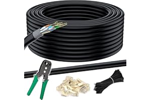 MutecPower 100m Cavo CAT 7 Esterno da impermeabile per uso interramento diretto Cavo di rete Ethernet RJ45 esterna - SSTP - 600 Mhz - Nero 100 metri con pressacavi, connettori RJ45 e fascette