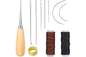 NISYQHA 11 Pcs Leather Needle and Thread Kit, Heavy Duty Needle and Thread, Leather Sewing Tools Waxed Stitches, for Fabric Sewing Upholstery Tools, for Sofas Carpet Furs Canvas Repair DIY Crafts