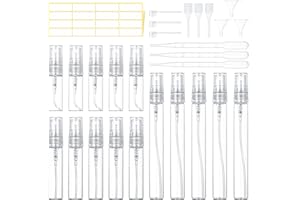 ALTcompluser 27 Stück Mini Sprühflaschen Parfümzerstäuber Glas Parfum Zerstäuber für Unterwegs 3ml/5ml/10ml Aufkleber mit Label, Pipetten und Presskopf
