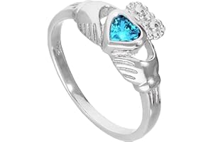 jewellerybox Sterlingsilber & Aquamarin CZ Kristall März Geburtsstein Claddagh Ring 48-63