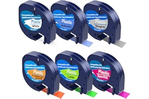 HOME COLORTLY 6 cintas fluorescentes compatibles para Dymo Letratag etiquetas de 12 mm x 4 m cintas para etiquetadora Dymo Letratag XR LT-100H LT-100T