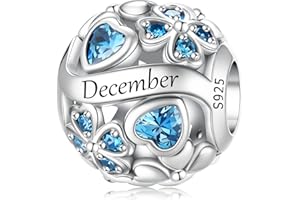 LNQOBU 925 Sterling Silve Lucky Birthstone Charm for Bracelets, With 5A Cubic Zirconia Birthday Charms Dangle Pendant Bead for Pandora Bracelets and Necklaces