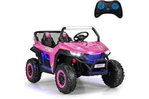 Maxmass Kids Electric Ride on UTV, 12V Battery Powered Vehicle with Remote Control, LED Lights, Bluetooth, Music and MP3/USB/FM, 2-Seater Suspension Spring Toy Car for Boys Girls (Pink)