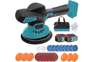 PAIIPUIIT Akku Poliermaschine, kompatibel mit Makita Bürstenlo, mit 2x5500mAh Akku,125mm Polieren Pad zum Entfernen von Farbe und Mörtel , zum Polieren, Schleifen