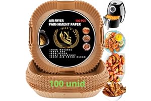 papel freidora aire de papel de horno (BANDEJA HORNO CUADRADO CON FONDO LISO) accesorios freidora de aire 100 PIEZAS. 20-25CM. practico papel para freidora de aire Marca: NIKO´S SHOP N S