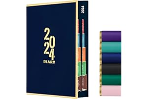 ZXHQ Diary 2024 A5 Page a Day, 2024 Diary from Jan 2024 to Dec 2024, Productivity A5 Daily Planner with Monthly Tabs, Colorful Edge, 2 Bookmarks, 380 Pages 21×14.5cm Dark Blue-1