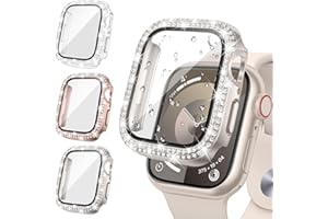 [3Stück] Neitra Glitzer Diamanten Hülle für Apple Watch Series 6 5 4 SE 40mm, Hart PC Bumper Case mit HD Gehärtetes Displayschutz Folie, Bling Schutzhülle Cover Smartwatch Zubehör für Frauen Mädchen
