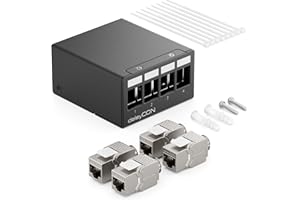 deleyCON 4 Port Patchpanel Set Patchfeld Verteilerfeld 1 HE + 4x RJ45 Keystone Jack Modul STP CAT6a Kompatibel mit Verlegekabel CAT6 CAT6a CAT7 Netzwerkkabel Ethernet LAN DSL - Schwarz
