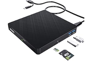 HATOKU Lecteur CD DVD Externe, Portable Transmission Rapide Graveur CD DVD Externe avec Lecteur de Carte SD TF et 2 Ports USB 3.0 pour Windows 11/10/8/7/Ordinateur Portable/PC/Linux/Macbook/iMac