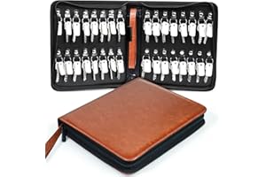 TUTATA Portable Zippered Key Case, Leather Key Organizer with Handle, 32 Key Capacity, for Real Estate Sales, Hotel Executives, Car Service (Brown)