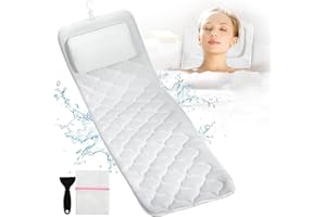 SONHOMAY Full Body Bathtub Pillow, Non-Slip Spa Bath Pillow with 13 Suction Cups, Laundry Bag, Bathtub Pillow, Pillow for Headrest, Neck, Shoulder and Backrest, Support 50 x 16 x 1