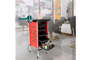 DSYOGX Carro de Peluquería Multifuncional Con 5 Cajones y Ruedas - Estable y Duradero Para Salones de Belleza (Rojo)