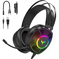 Gaming Headset PC RGB, Blade Hawks PC Headset Wired with 50mm Driver, Gaming Headphone with Mic, Soft Memory and Volume…