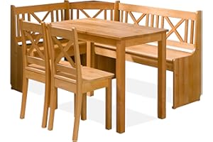 k. konsimo. Eckbankgruppe CULIO Küchenbank, Sitzgruppe, hergestellt in der EU Staufach unter der Sitzfläche, 4-TLG., Eckbank, 2 Stühle und Tisch, perfekt für Küche, Massives Erlenholz, Landhaus