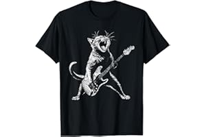 PIROIT Retro divertido guitarra gato rock gato tocando guitarra Camiseta