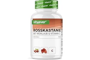 ‎VIT4EVER vit4ever Rosskastanienextrakt - 240 Kapseln - Hochdosiert mit 1330 mg Extrakt pro Tagesportion - Rosskastanie mit Weinlaub & Acerola Vitamin C - Ohne unerwünschte Zusätze, vegan