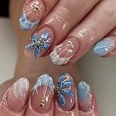 Press On Nails, 24PCS Almond Nail Extensions with Star Moon Design, Professional Fake Nails for Daily Office Wear and Special
