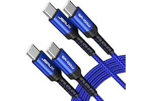 JSAUX Kabel USB C na USB C (2 sztuki 2 + 2 m) 100 W/5 A USB‑C, tkany kabel do ładowania, kompatybilny z iPhone 15 Plus/15 Pro Max, Samsung Galaxy S24, S23, A54, MacBook Pro Air M3, iPad Pro, PS5,