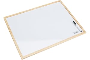 Bi-Office Budget - Tableau Blanc Magnétique, 60 x 45 cm, avec 1 Marqueur et 2 Aimants, Tableau à Mémo avec Cadre en Bois et Surface en Acier Laqué