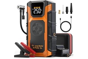 FEATOU Starthilfe Powerbank für pkw, 6000A Auto Starthilfe Powerbank mit Kompressor 150PSI, 12V Starter Powerbank(bis Alle Benzin/10L Diesel), Batterie Booster Jump Starter mit QC3.0, Jumper/LCD/Taschenlampe