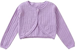 Yealoo Gilet Boléro Fille Conception Ajourée Tricoté Pull en Coton Cardigan Manche Longue